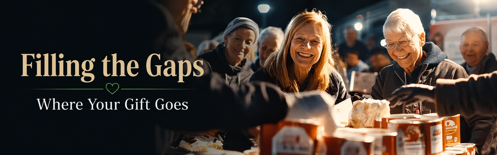 Community food assistance event with older adults receiving practical help from volunteers