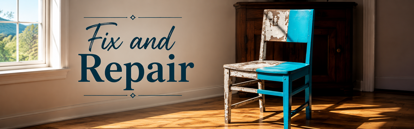 Half-restored wooden chair illustrating how simple repairs can give old household items new life