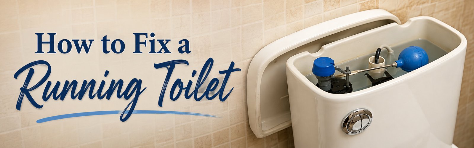 Open toilet tank showing the float, fill valve and other internal parts used to diagnose and fix a running toilet